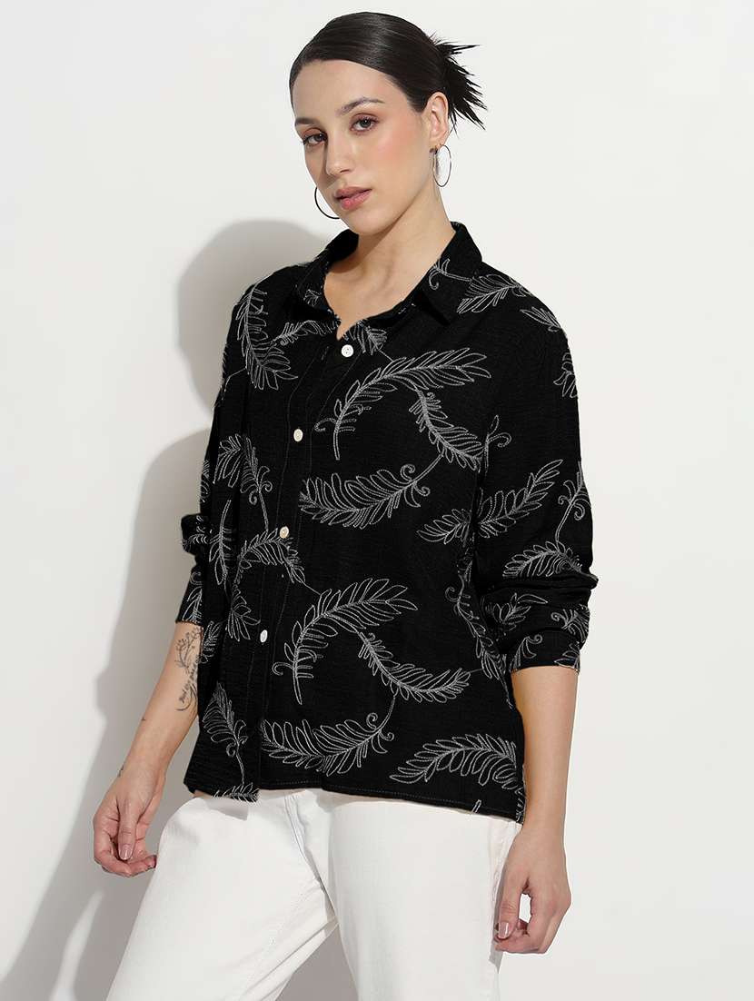 women embroidered long sleeve relaxed fit shirt - 21982937 - Standard Image - 2