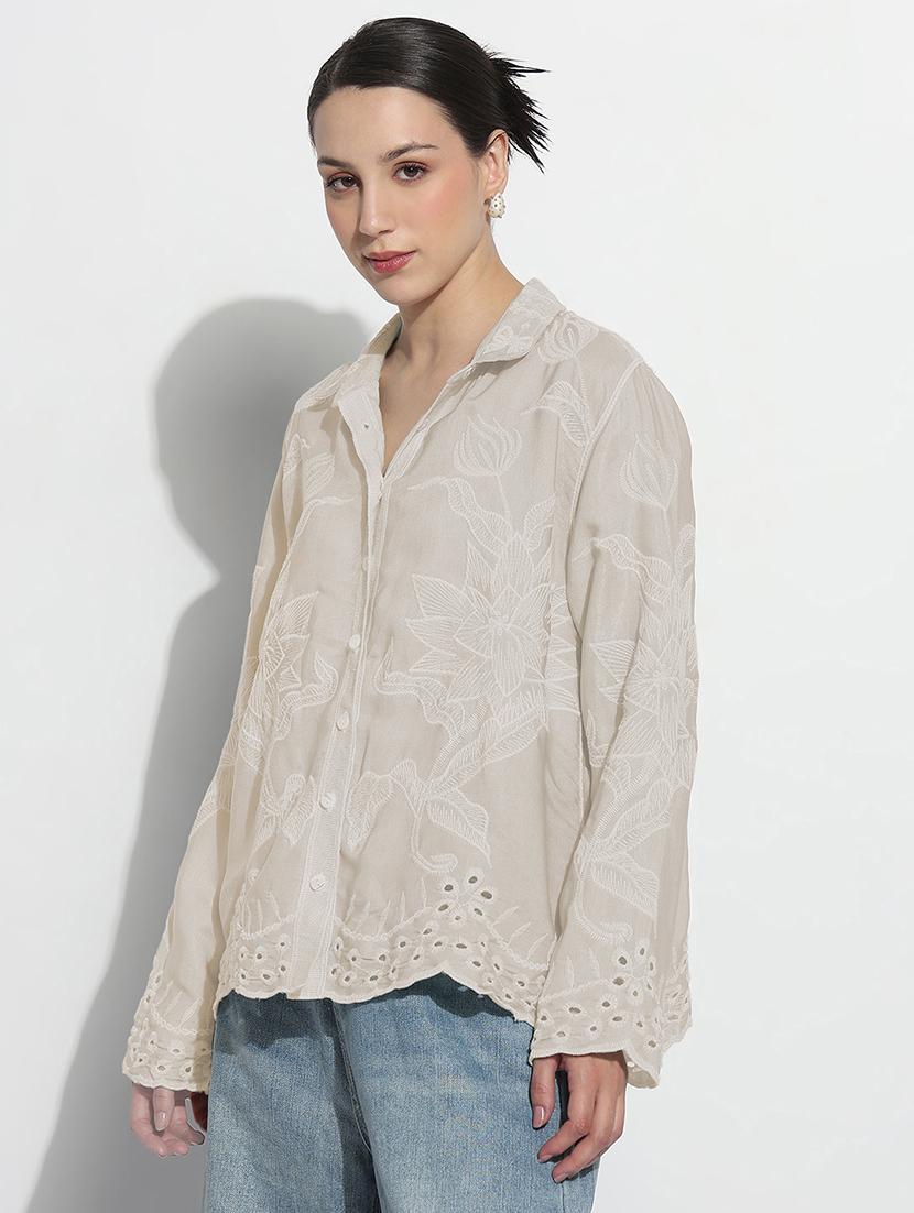 women embroidered long sleeve relaxed fit shirt - 21982938 - Standard Image - 2