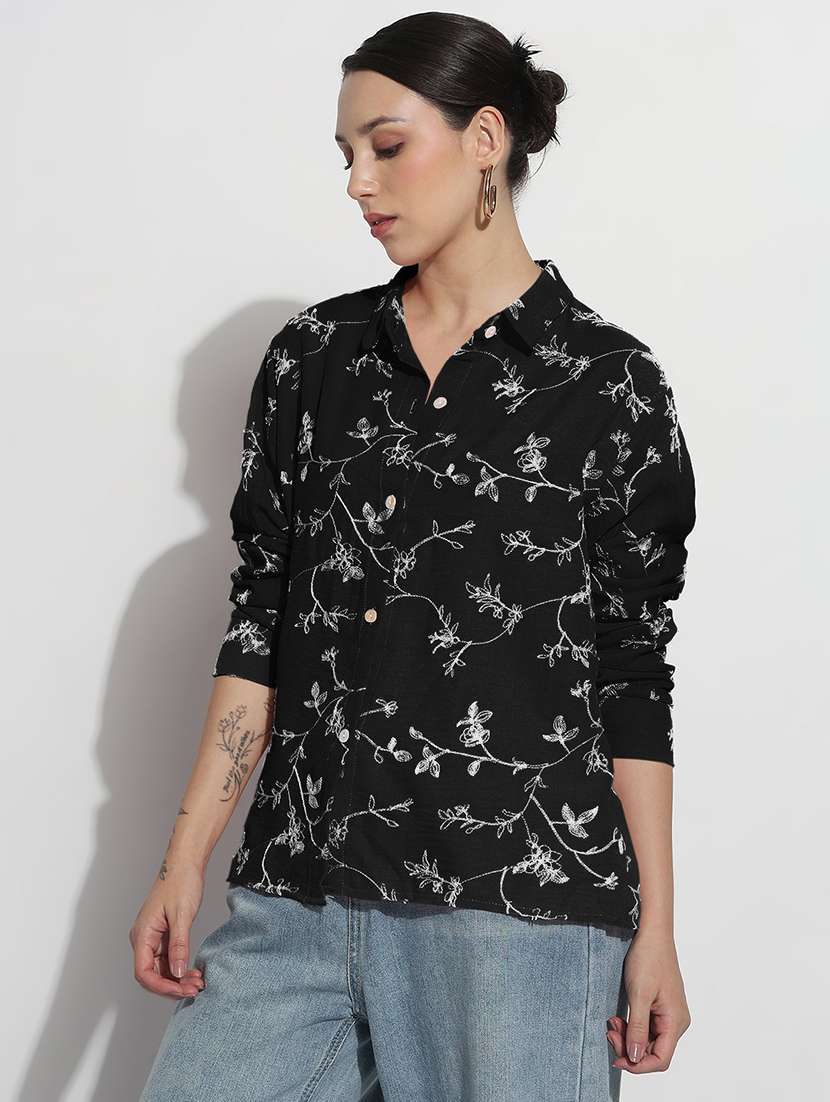 women embroidered long sleeve relaxed fit shirt - 21982939 - Standard Image - 2