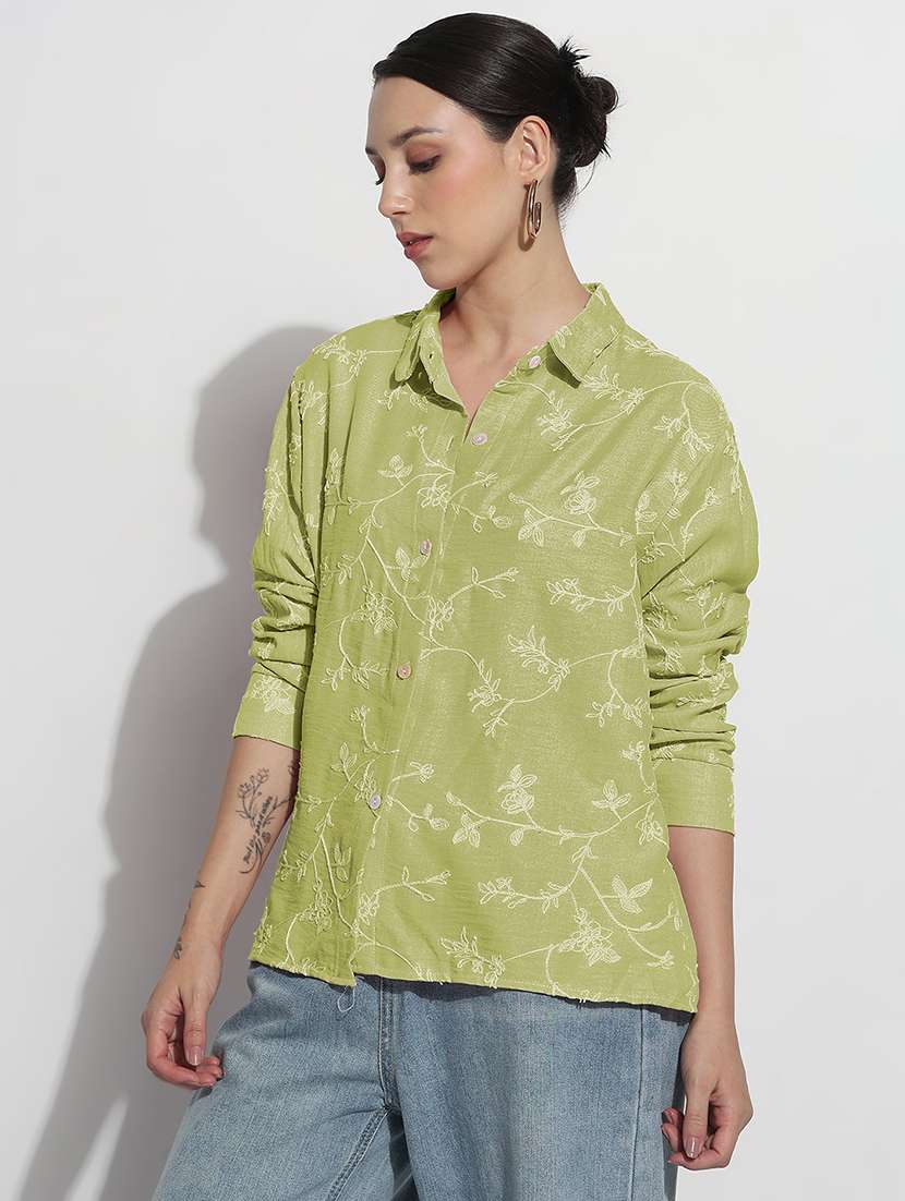 women embroidered long sleeve relaxed fit shirt - 21982940 - Standard Image - 2