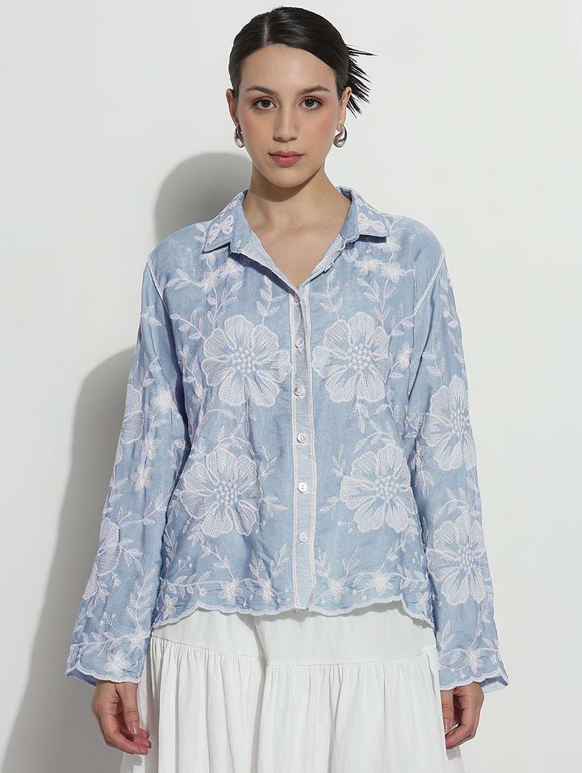 women embroidered long sleeve relaxed fit shirt - 21982941 -  Standard Image - 2