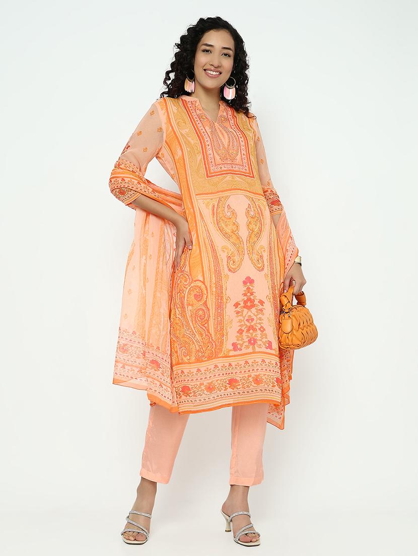 women three quarter sleeve kurta pant with dupatta set - 21982946 - Standard Image - 2