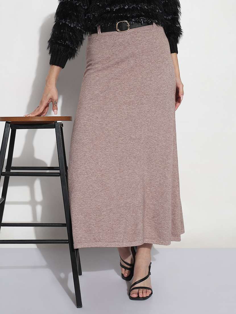 women solid high rise a-line maxi skirt