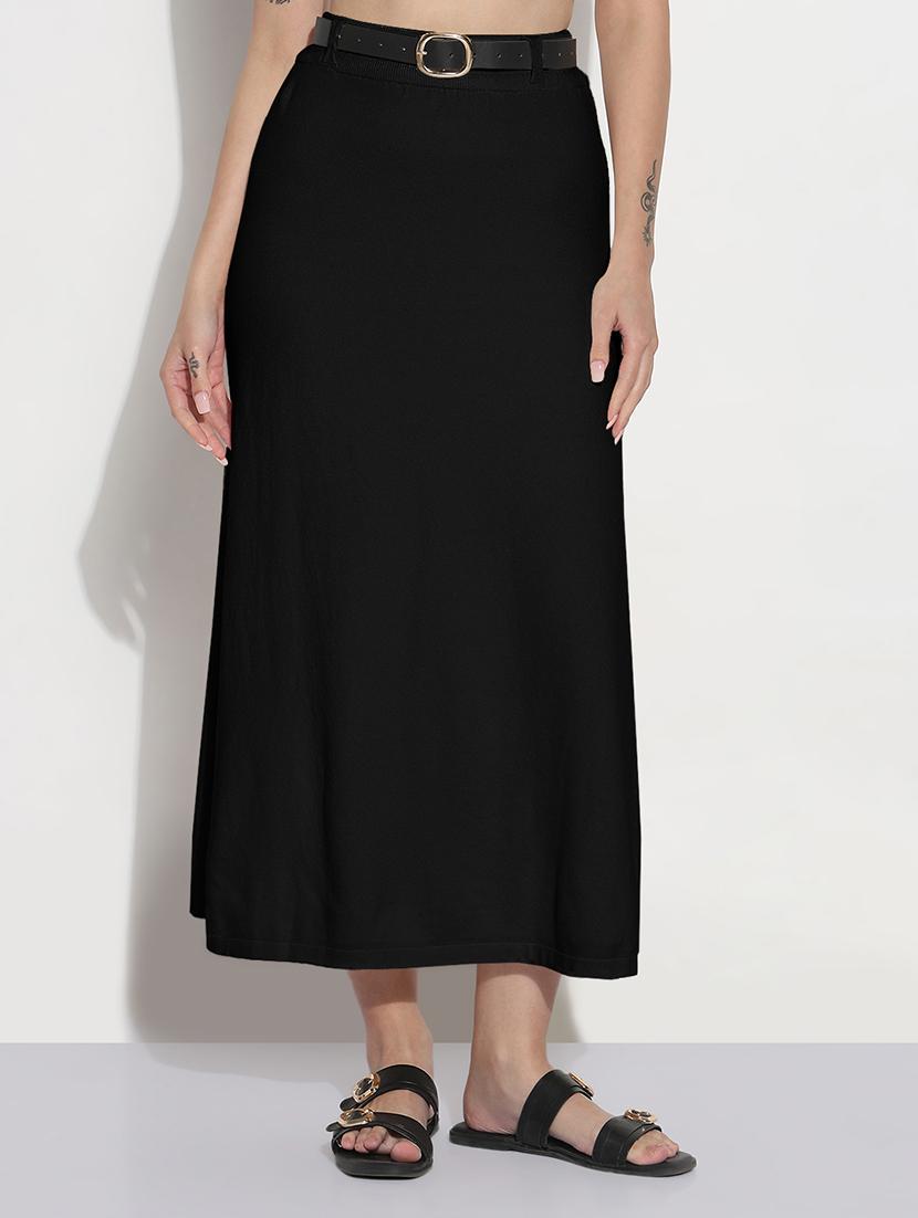 women solid high rise a-line midi skirt - 21982955 - Standard Image - 2