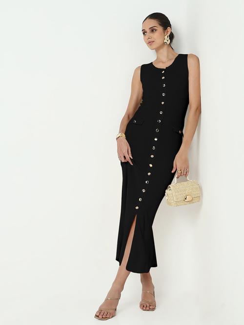 women black solid sleeveless bodycon dress - 21982963 - Standard Image - 0