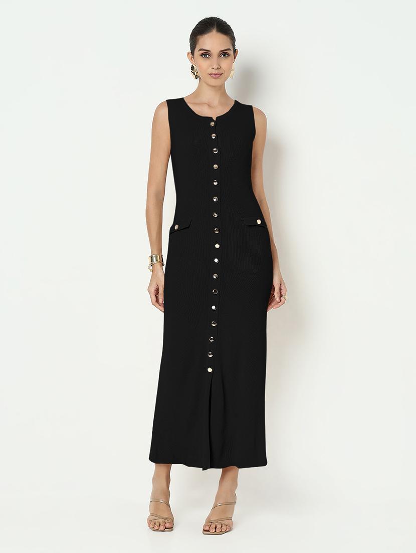 women black solid sleeveless bodycon dress - 21982963 - Standard Image - 2