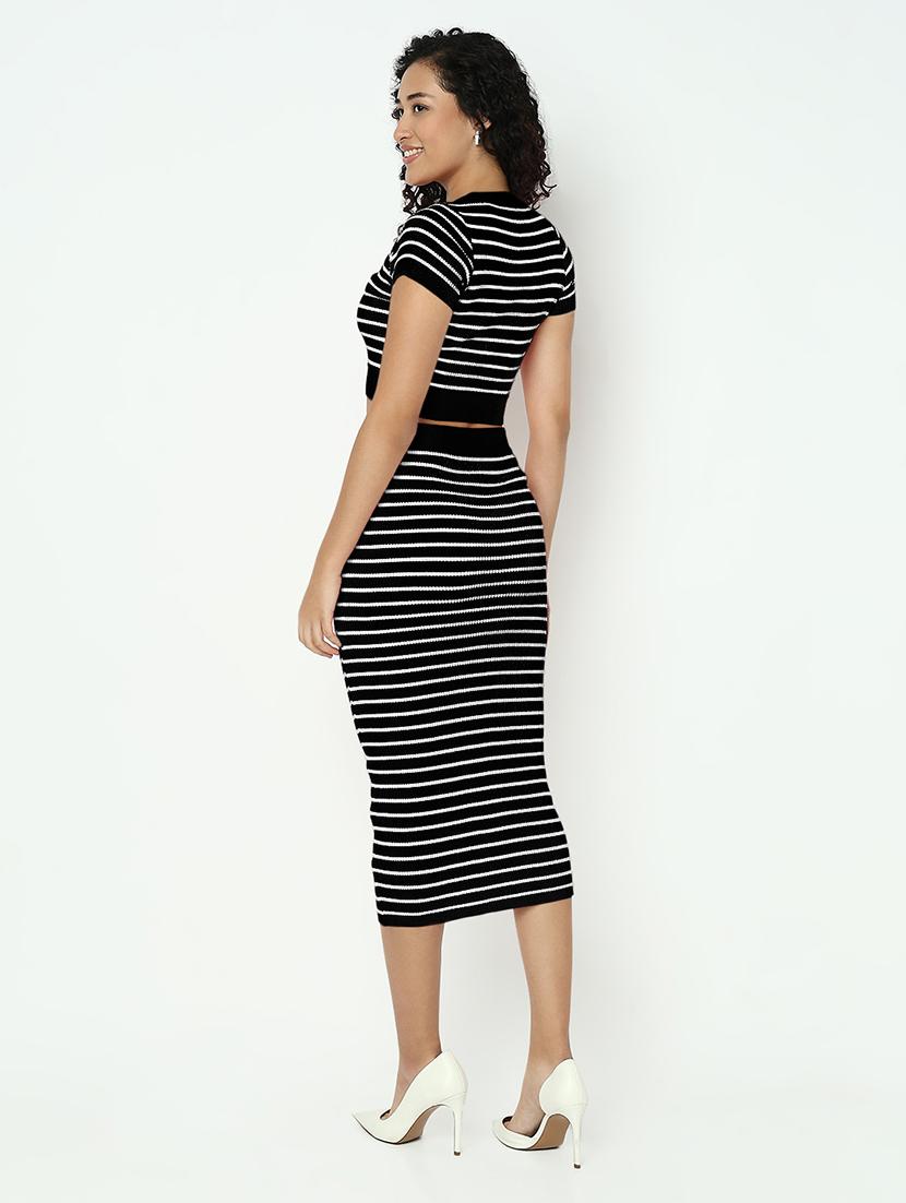 women black striped top and skirt co-ord set - 21982970 - Standard Image - 2