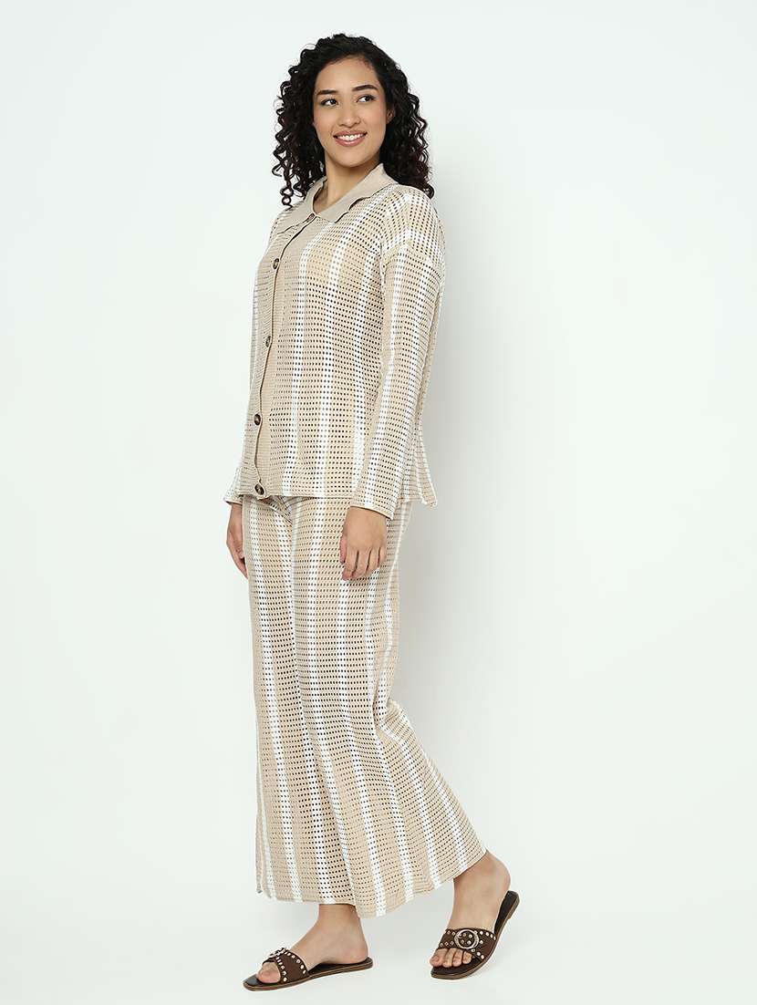 beige cotton blend shirt and trouser set coord - 21982973 - Standard Image - 2