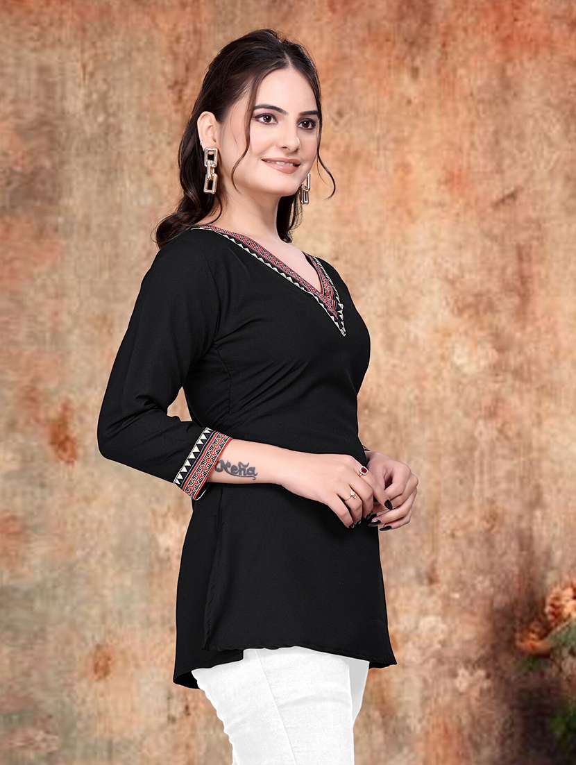 women three quarter sleeve a-line ethnic top - 21982983 -  Standard Image - 2