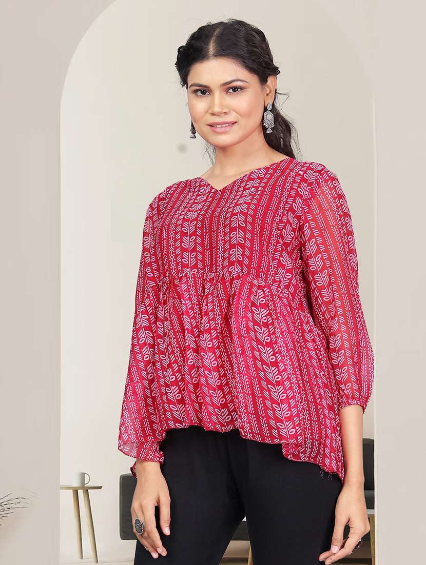 women pink printed long sleeve peplum top - 21982985 - Standard Image - 2