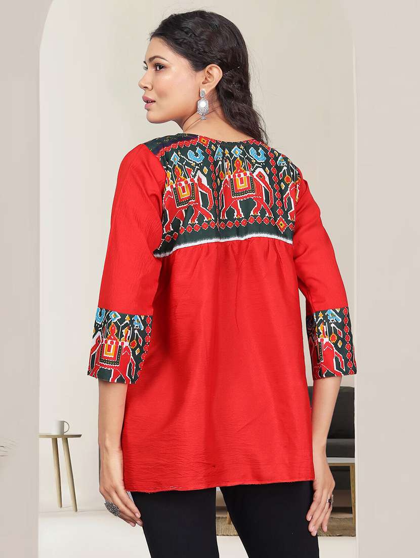 women printed three quarter sleeve ethnic top - 21982986 - Standard Image - 2