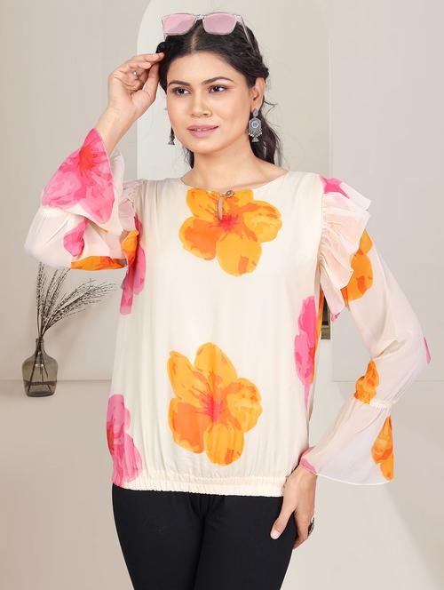 women white floral printed bell sleeve top - 21982988 - Standard Image - 0
