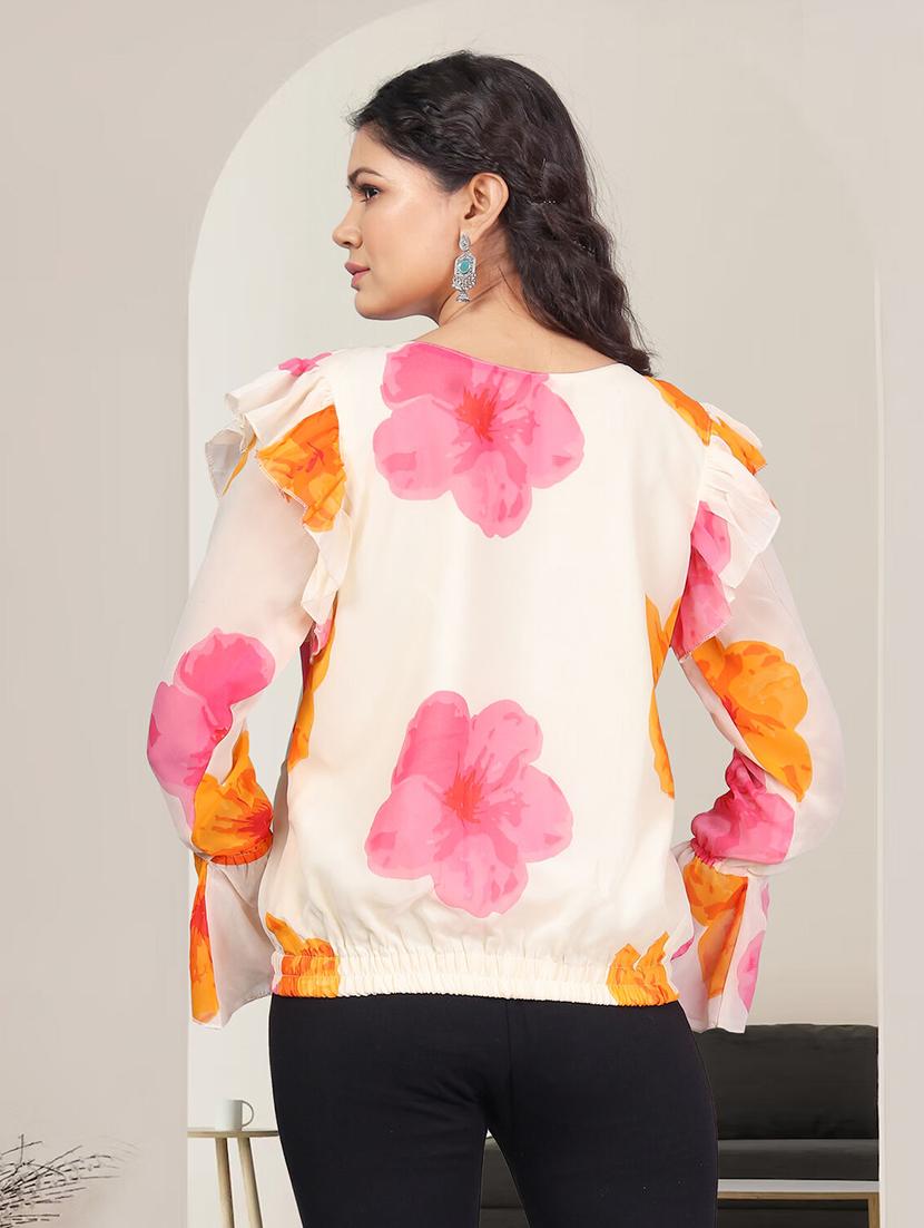 women white floral printed bell sleeve top - 21982988 - Standard Image - 2