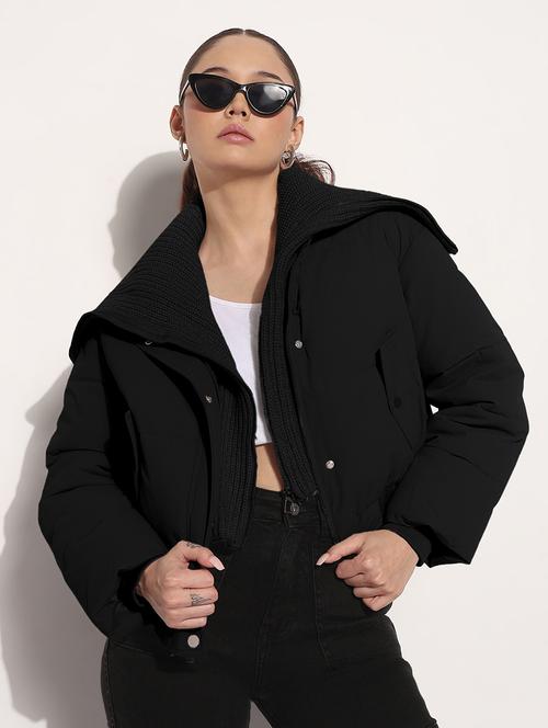women solid collared long sleeve puffer jacket - 21982994 - Standard Image - 0