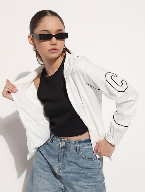 women white printed long sleeve hooded jacket - 21983000 - Standard Image - 0