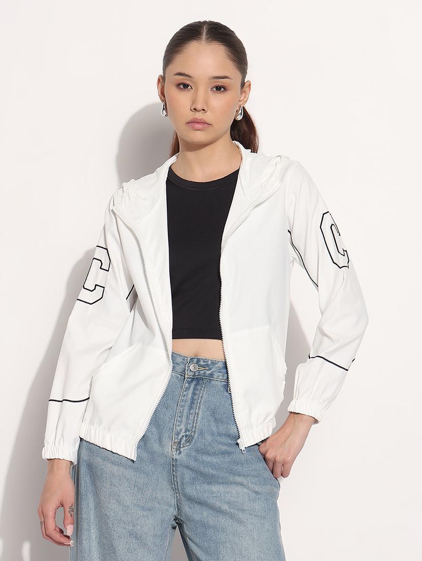 women white printed long sleeve hooded jacket - 21983000 - Standard Image - 2