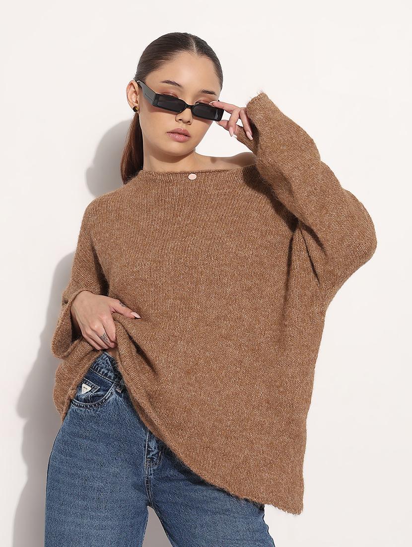 women solid long sleeve loose fit pullover - 21983023 - Zoom Image - 0