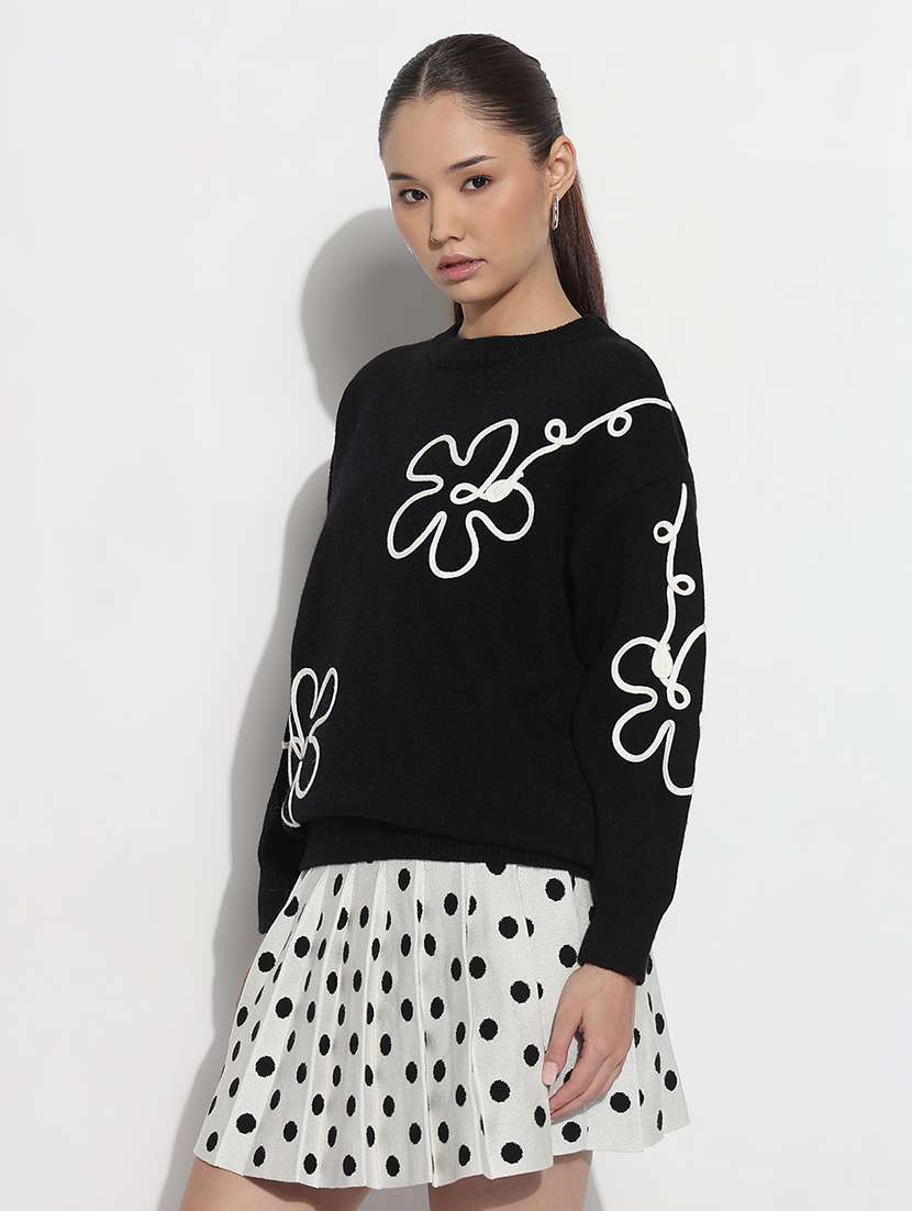 women black embroidered long sleeve pullover - 21983029 - Standard Image - 2