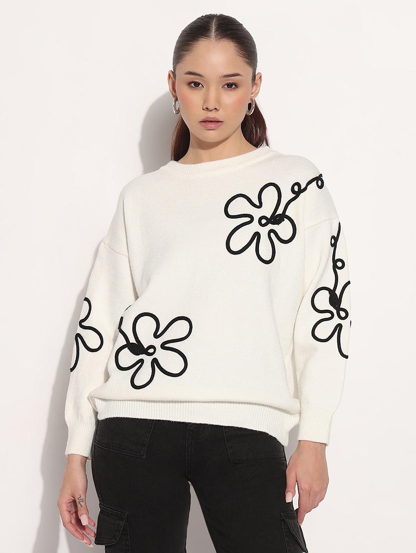 women white embroidered long sleeve pullover - 21983030 - Standard Image - 2