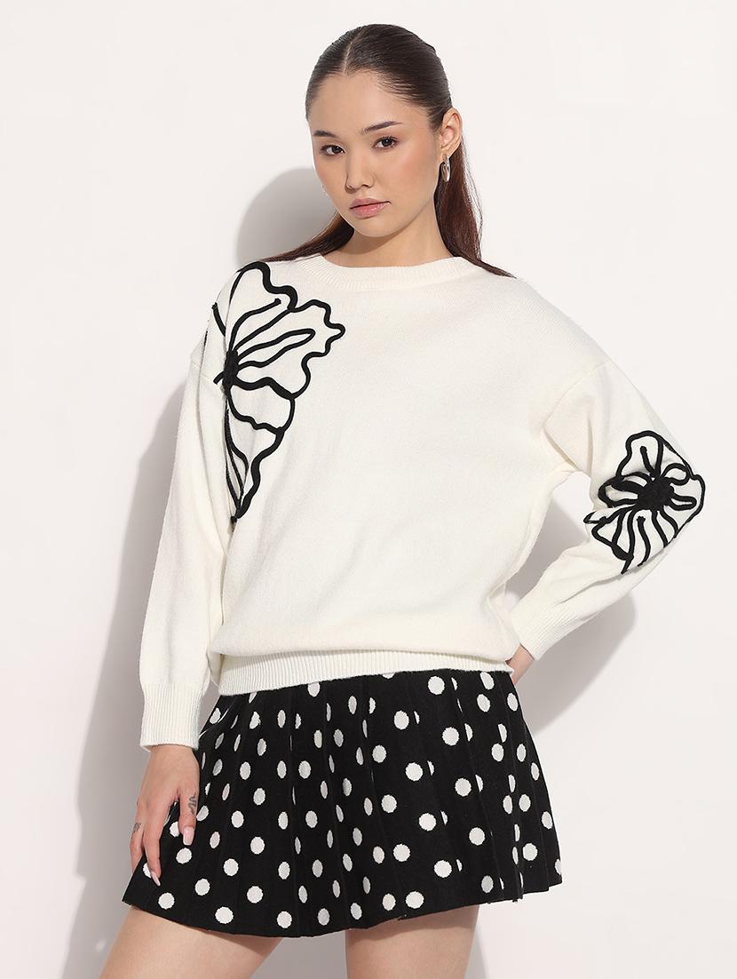 women white embroidered long sleeve pullover - 21983031 - Standard Image - 2