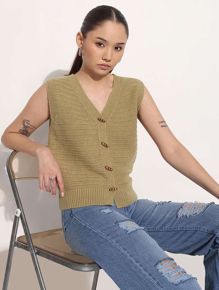 women self designed sleeveless kintted top - 21983034 -  Standard Image - 2