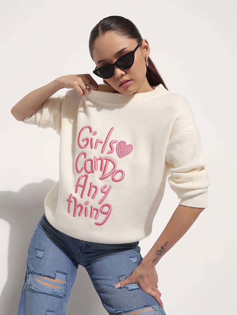 women typographic embroidered long sleeve sweatshirt