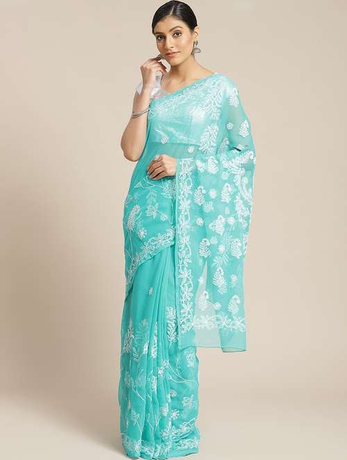 women solid with work chikankari saree with blouse - 21983047 -  Standard Image - 0