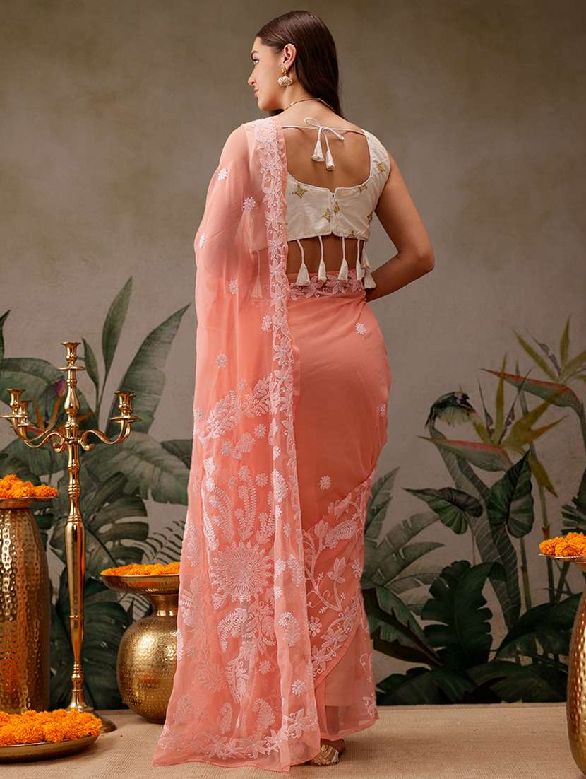 women solid with work chikankari saree with blouse - 21983052 -  Standard Image - 2