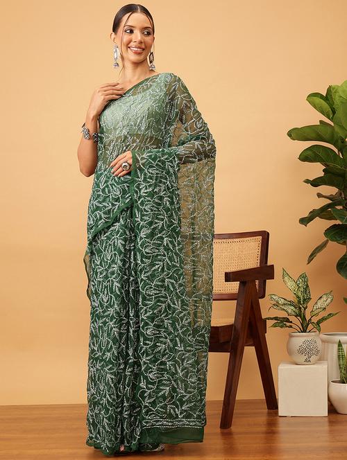 women solid with work chikankari saree with blouse - 21983100 - Standard Image - 0
