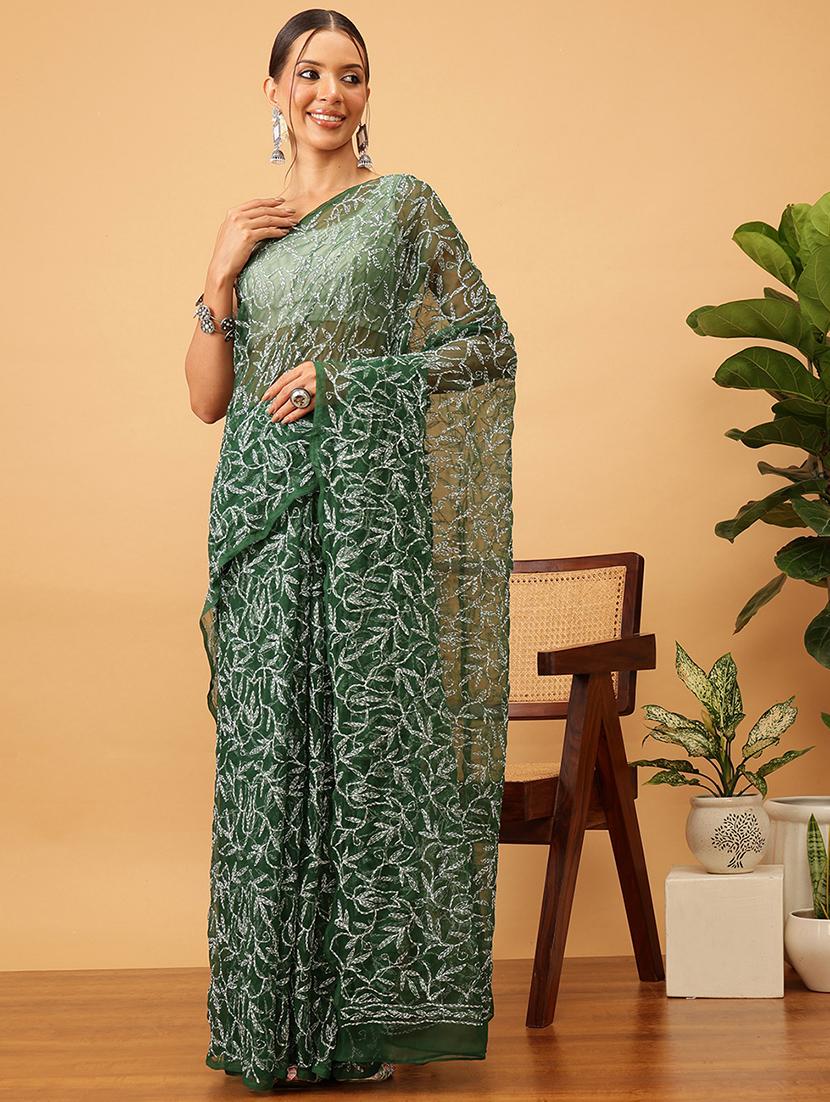 women solid with work chikankari saree with blouse - 21983100 - Zoom Image - 0