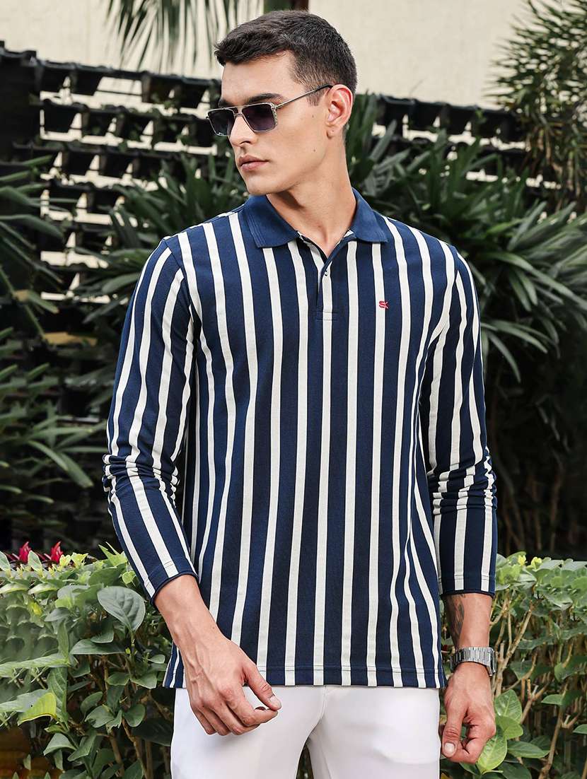 men striped long sleeve regular fit t- shirt