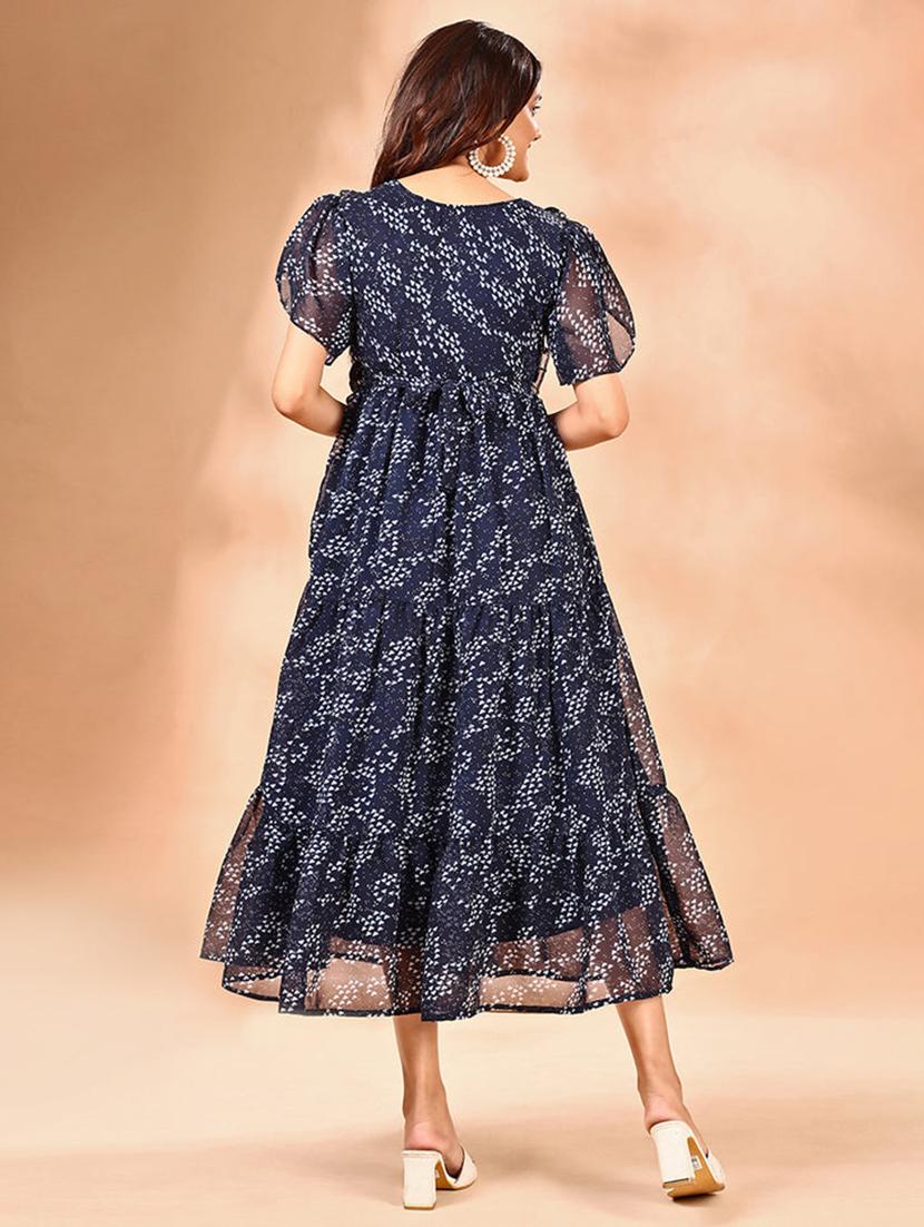 women printed tulip sleeve tiered dress - 21983124 -  Standard Image - 2