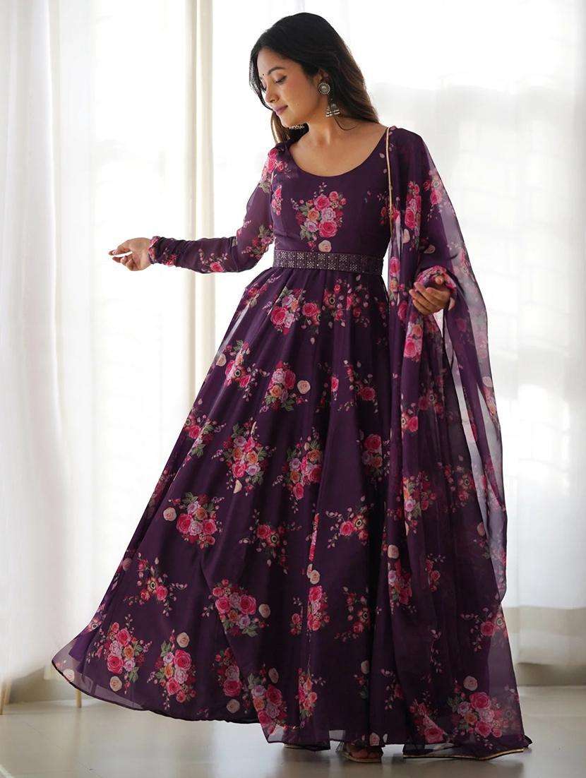 women floral print anarkali kurta and dupatta set