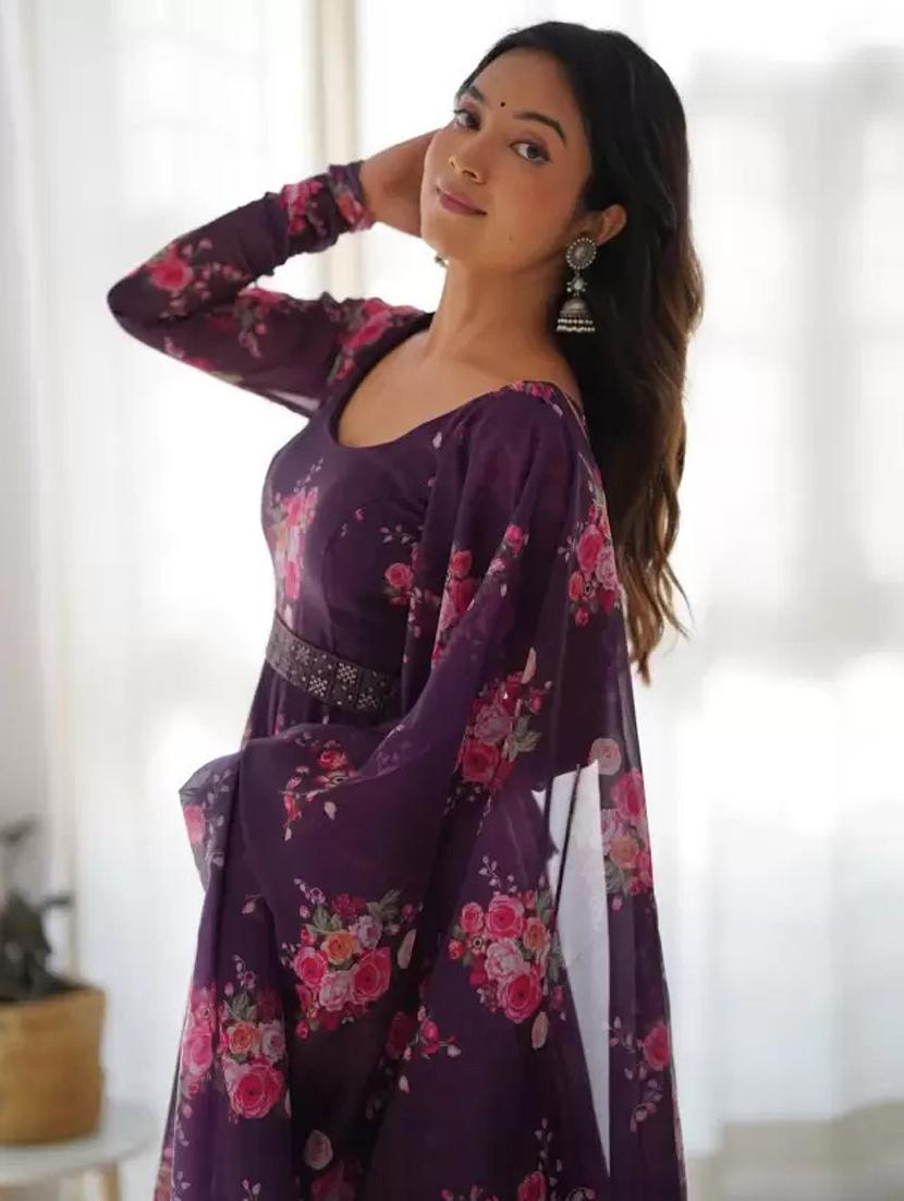 women floral print anarkali kurta and dupatta set - 21983149 - Standard Image - 2