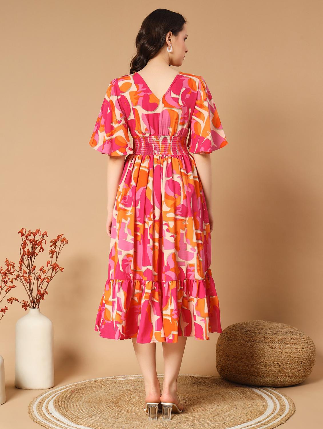 women printed flared sleeve tiered dress - 21983166 - Standard Image - 2