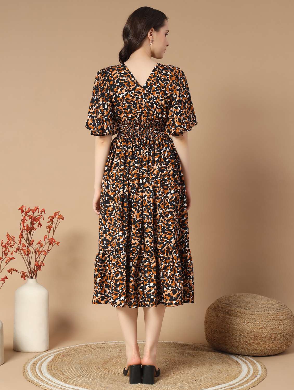 women printed flared sleeve tiered dress - 21983168 -  Standard Image - 2