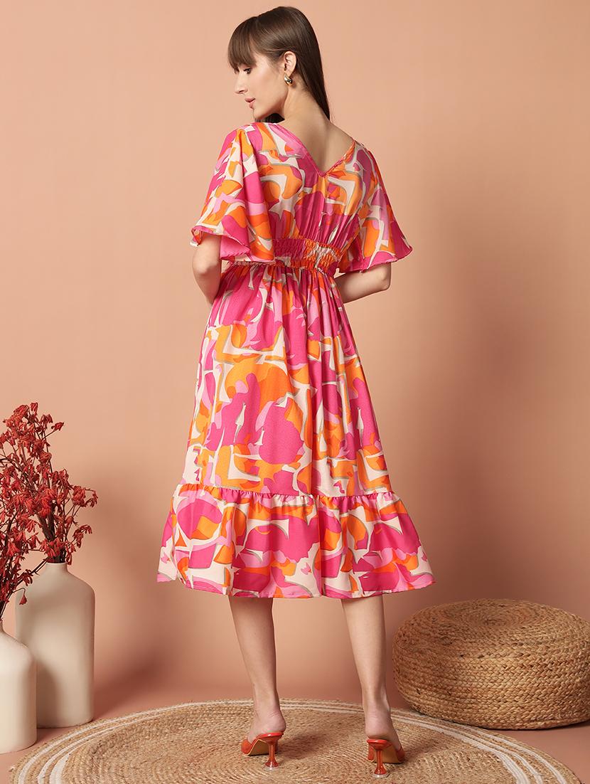 women printed flared sleeve tiered dress - 21983178 -  Standard Image - 2