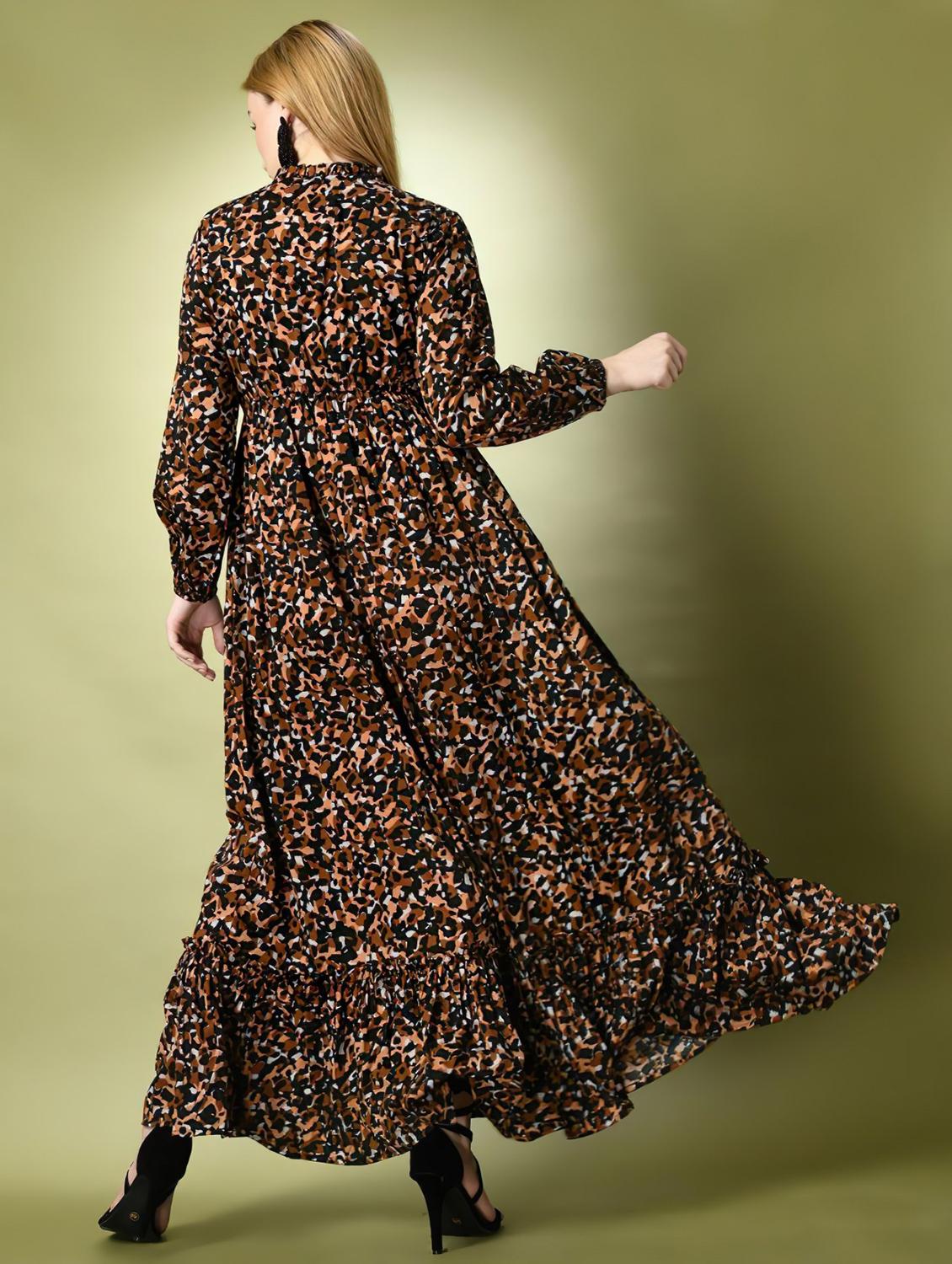 women animal printed puff sleeve tiered dress - 21983218 -  Standard Image - 2
