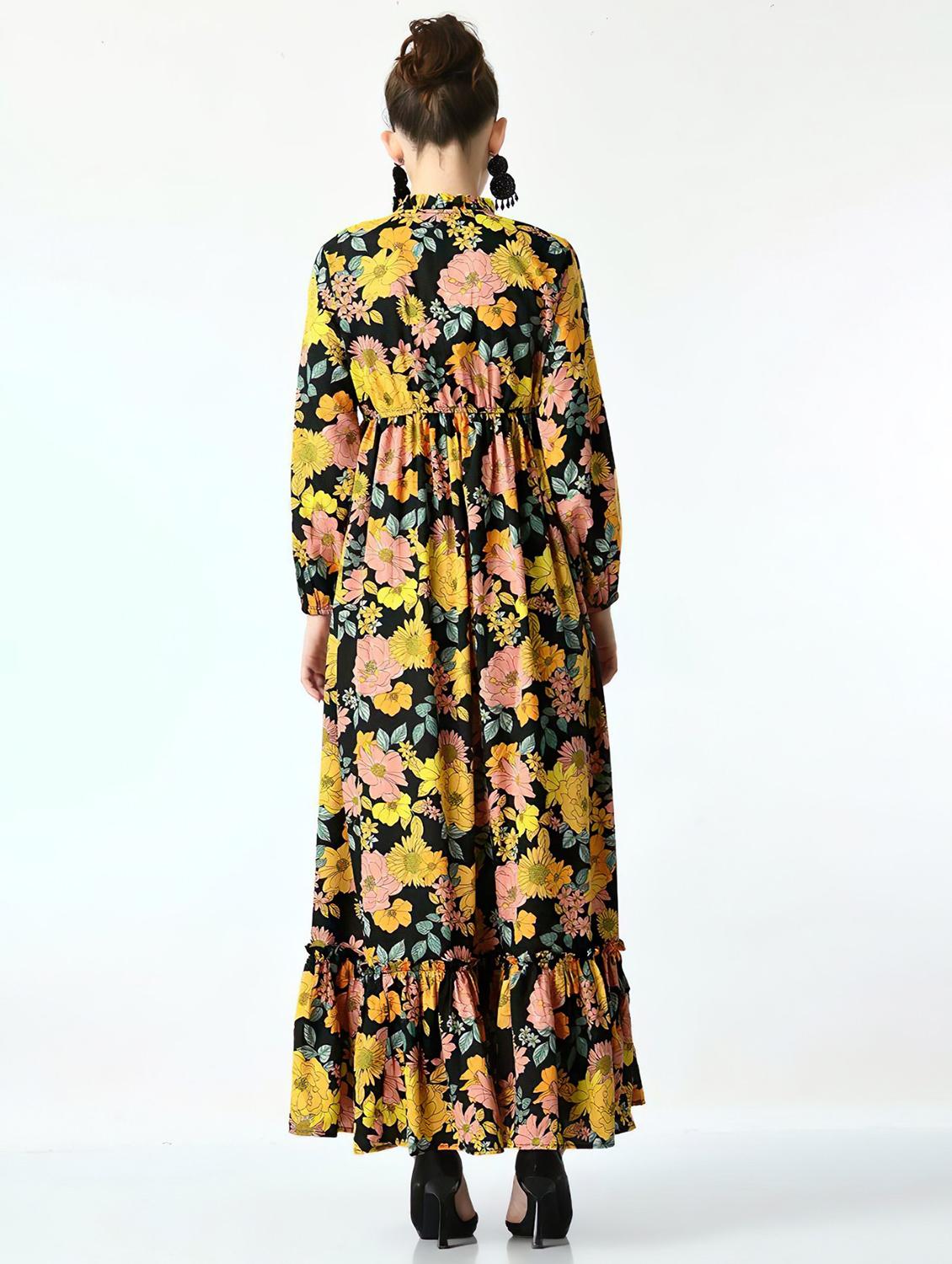 women printed puff sleeve tiered maxi dress - 21983219 - Standard Image - 2