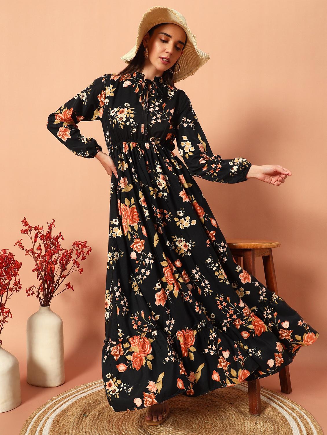 women printed puff sleeve tiered maxi dress - 21983226 -  Zoom Image - 0
