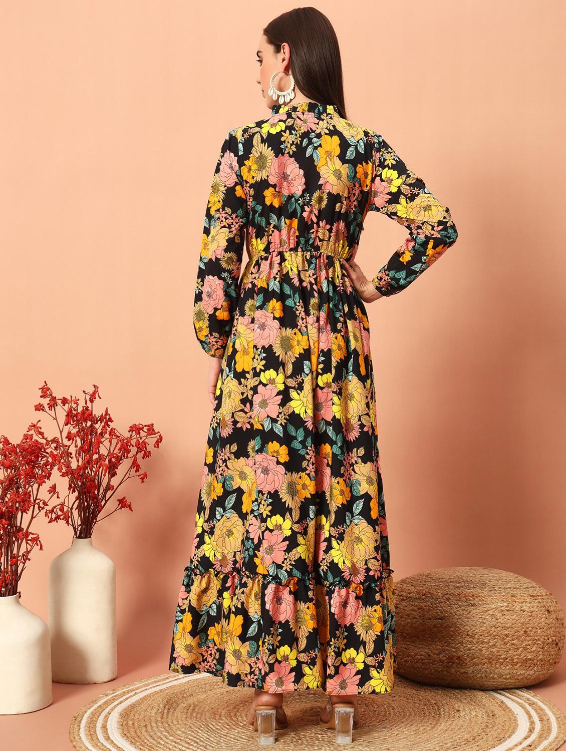 floral print tie-up neck georgette party gown - 21983228 - Standard Image - 2