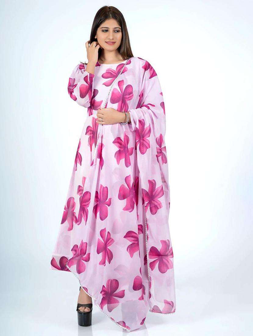 women floral print anarkali kurta and dupatta set