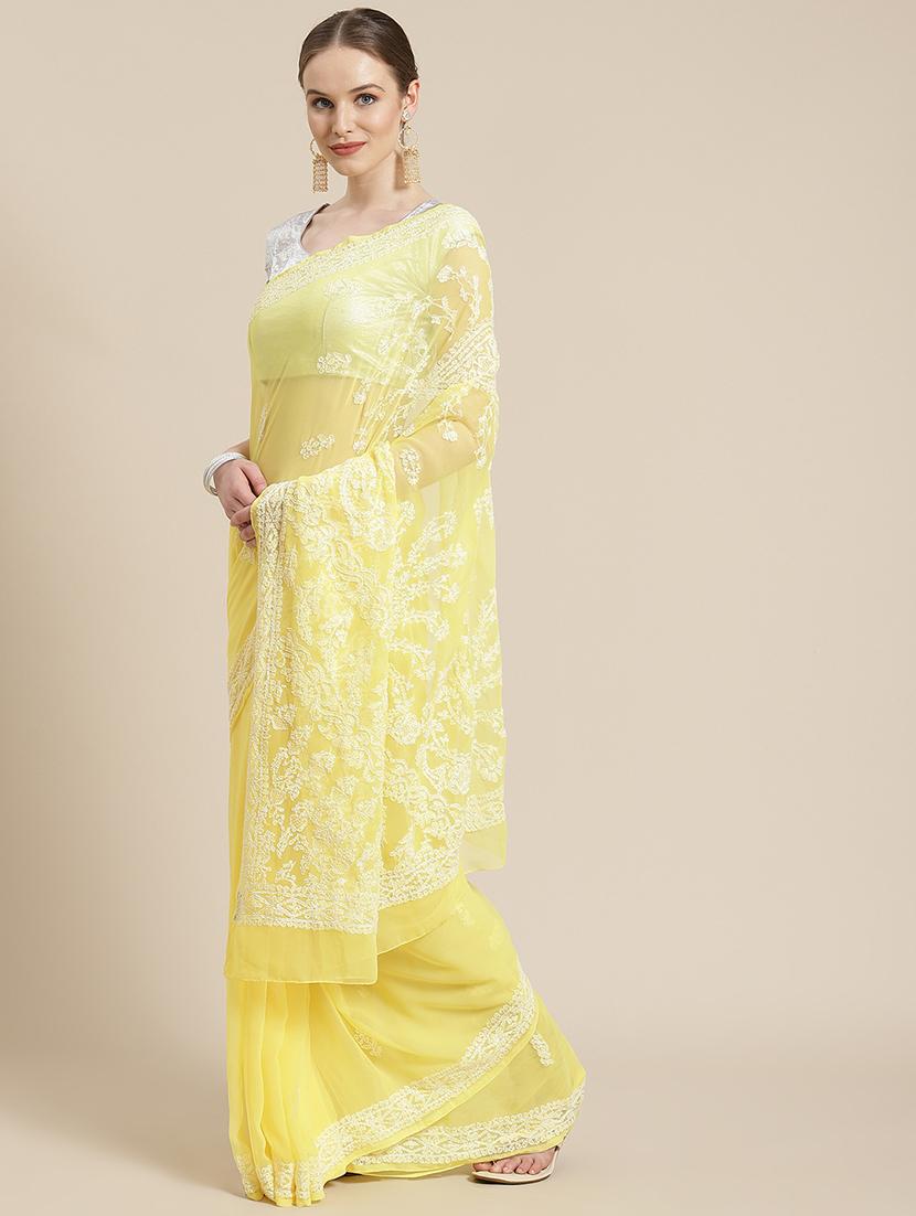 women solid with work chikankari saree with blouse - 21983321 - Zoom Image - 0