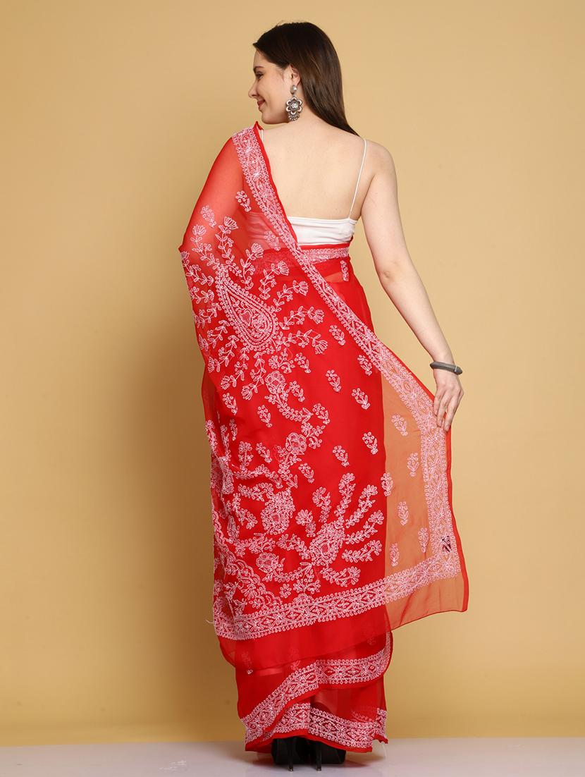 women solid with work chikankari saree with blouse - 21983322 - Standard Image - 2