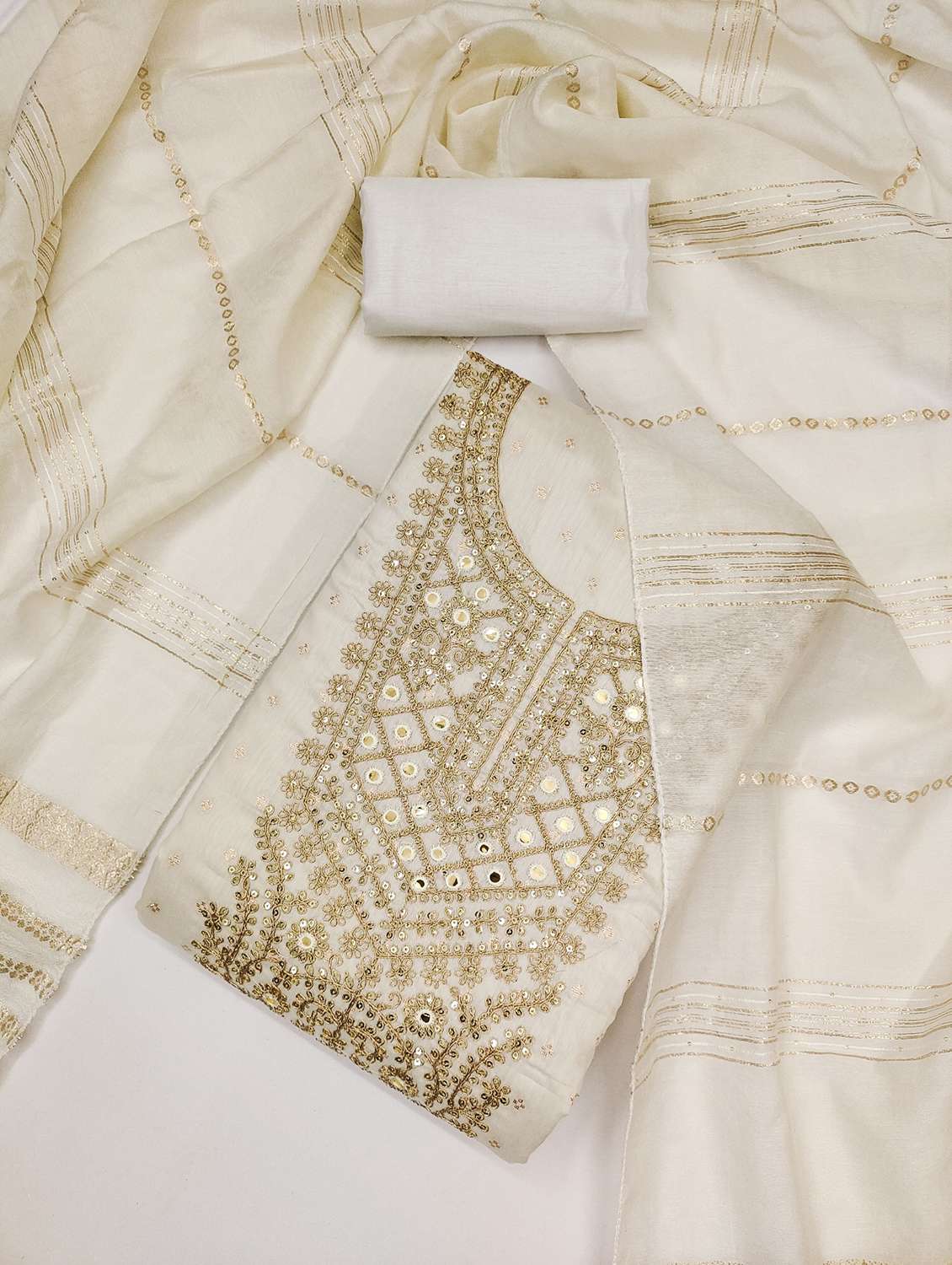 women self design embroidered unstitched suit set