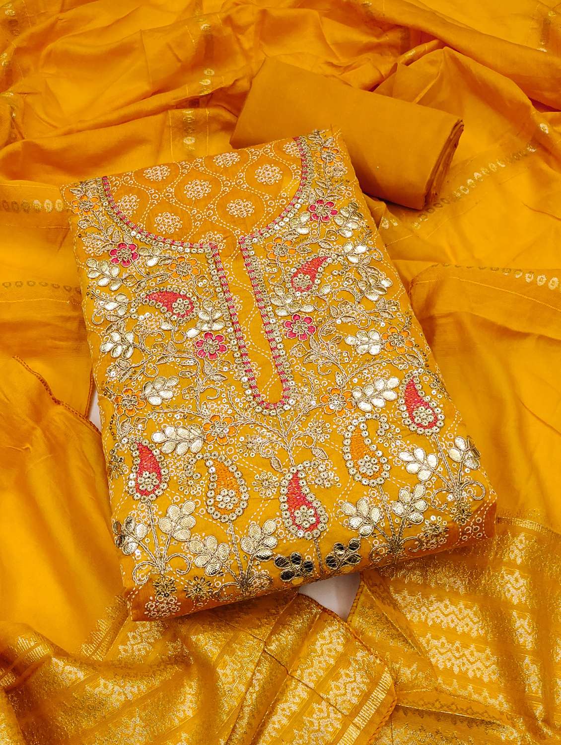 women printed embroidered unstitched suit set