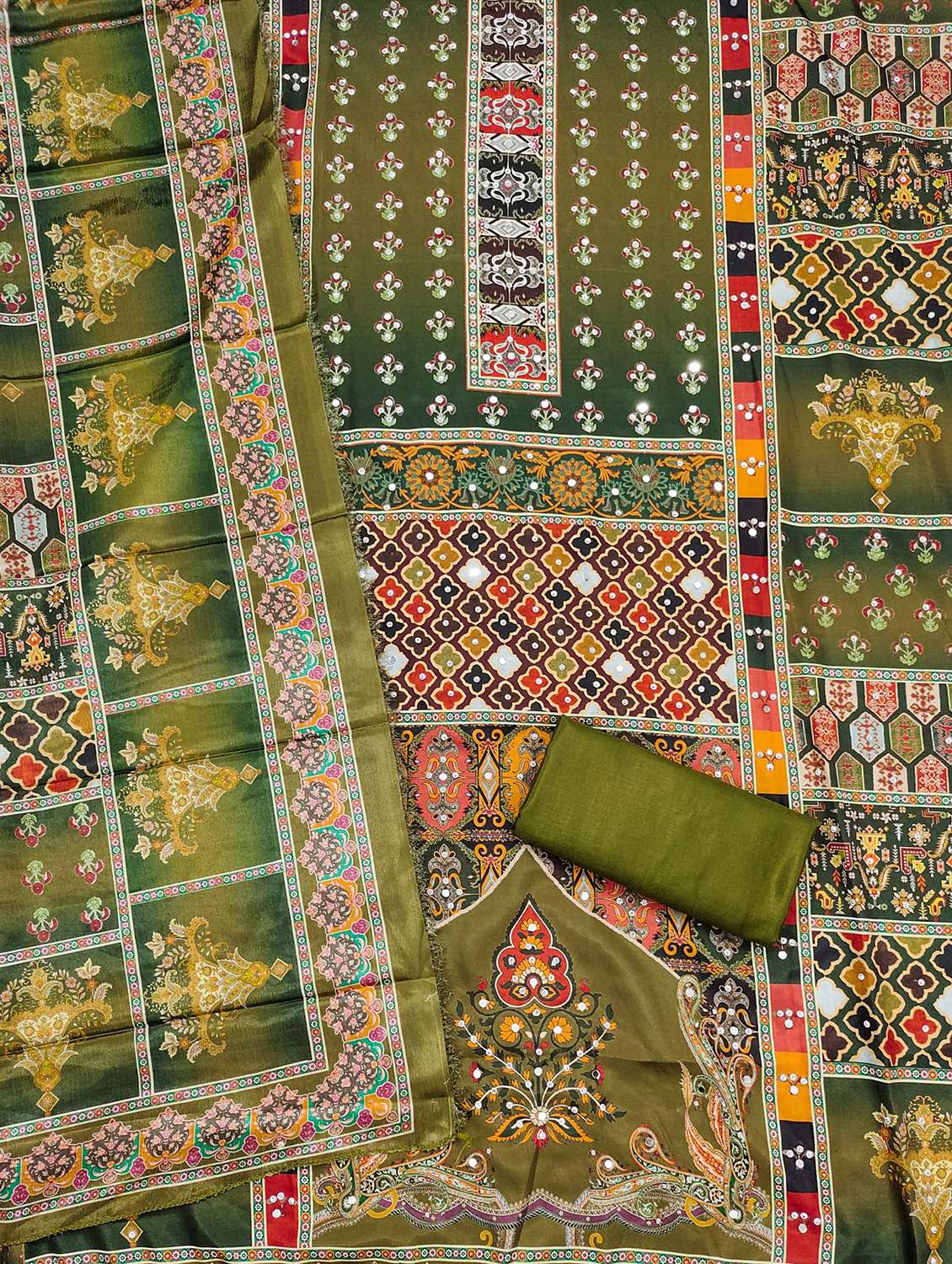 women printed embellished unstitched suit set - 21983363 -  Standard Image - 2