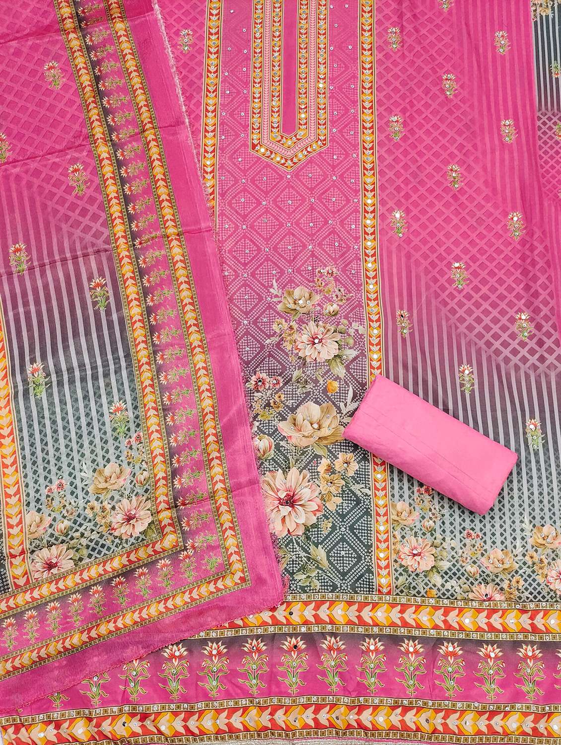 women printed embellished unstitched suit set - 21983365 -  Standard Image - 2