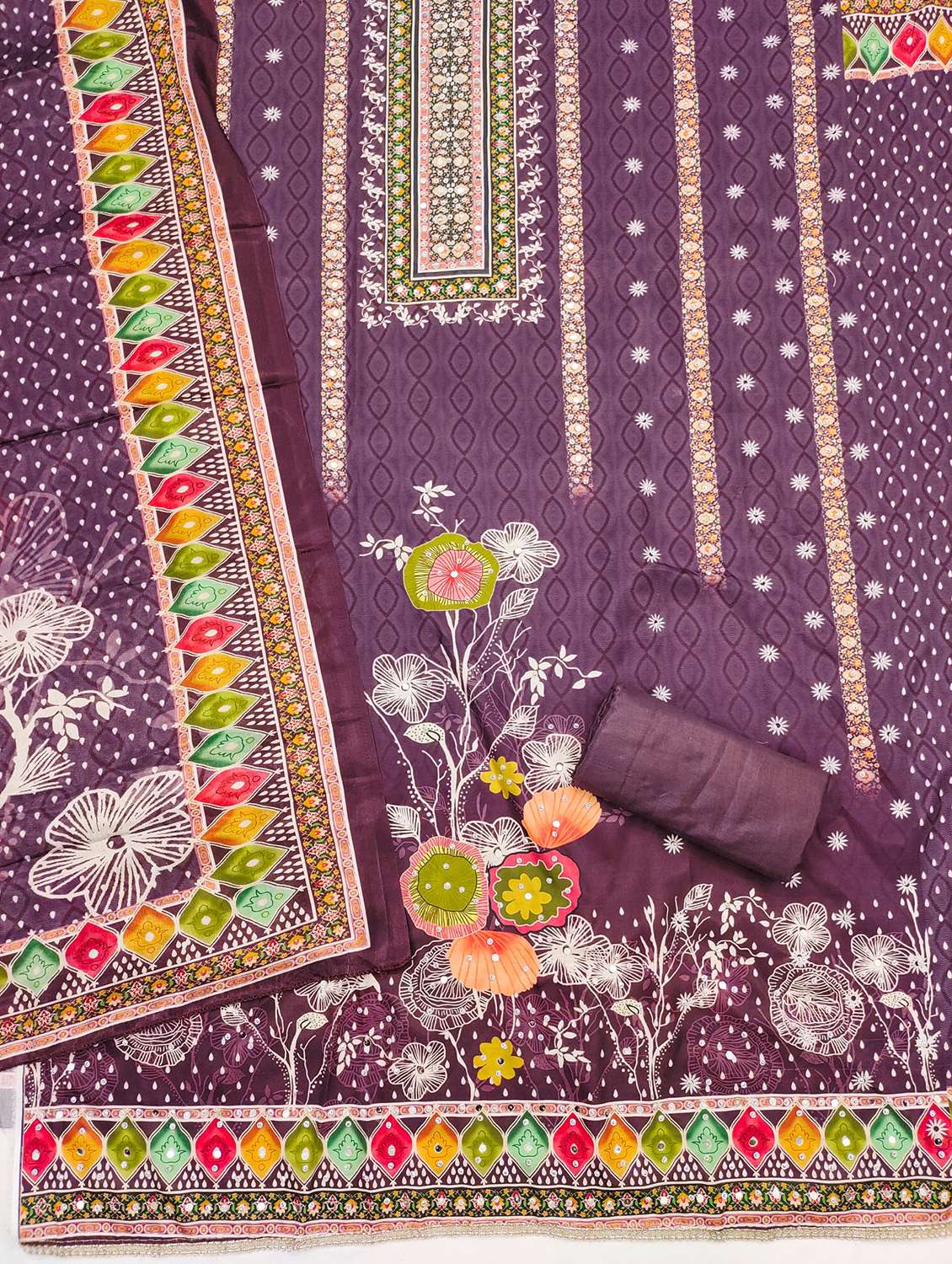 women printed embellished unstitched suit set - 21983378 -  Standard Image - 2