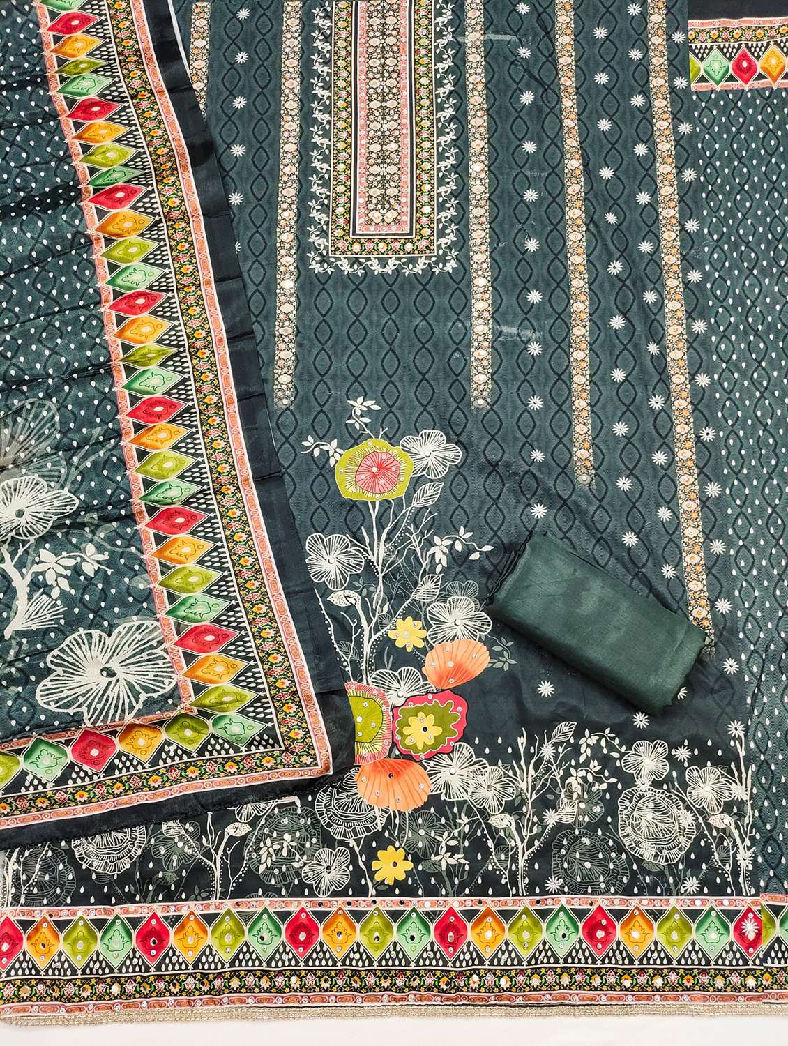 women printed embellished unstitched suit set - 21983380 -  Standard Image - 2